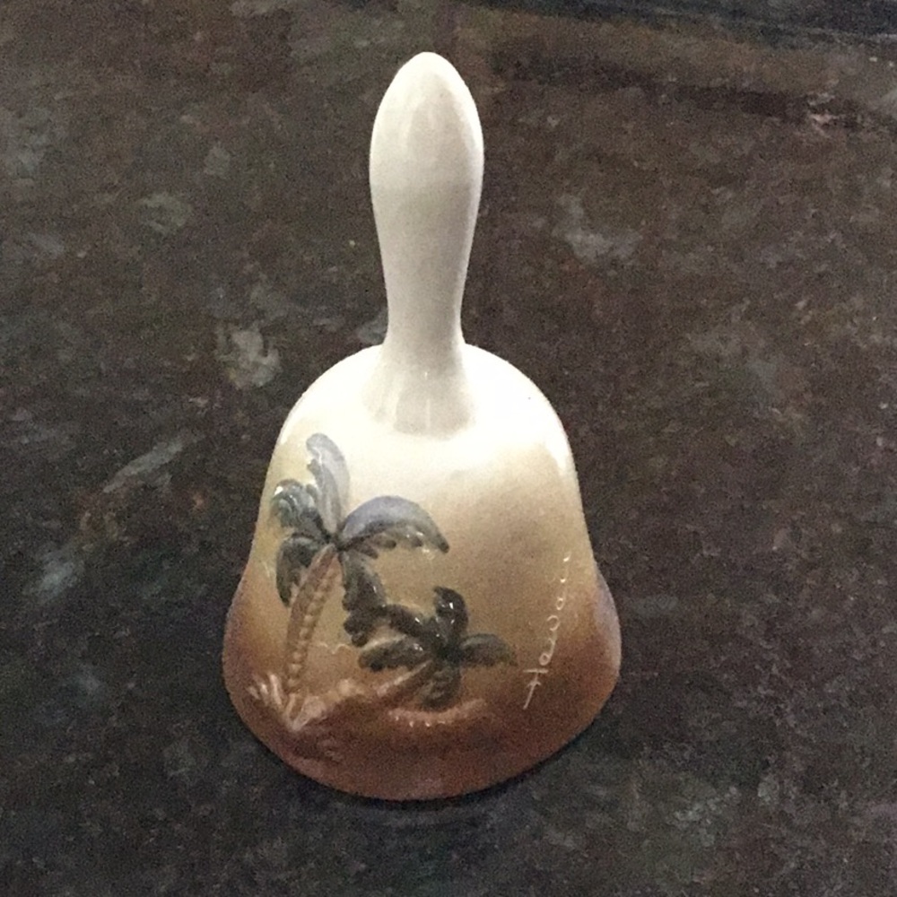 Hawaiian Palm Tree Bell Tropical Ceramic 5” Tall Handcrafted